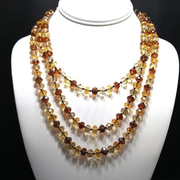 Crystal Topaz Beaded Long Layering Necklace, 58", Black Silk Thread Hand-knotted - Picture 5 of 6